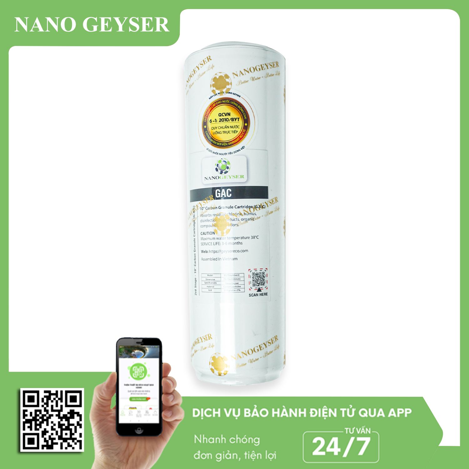 Lõi than GAC dạng xốp Nano Geyser